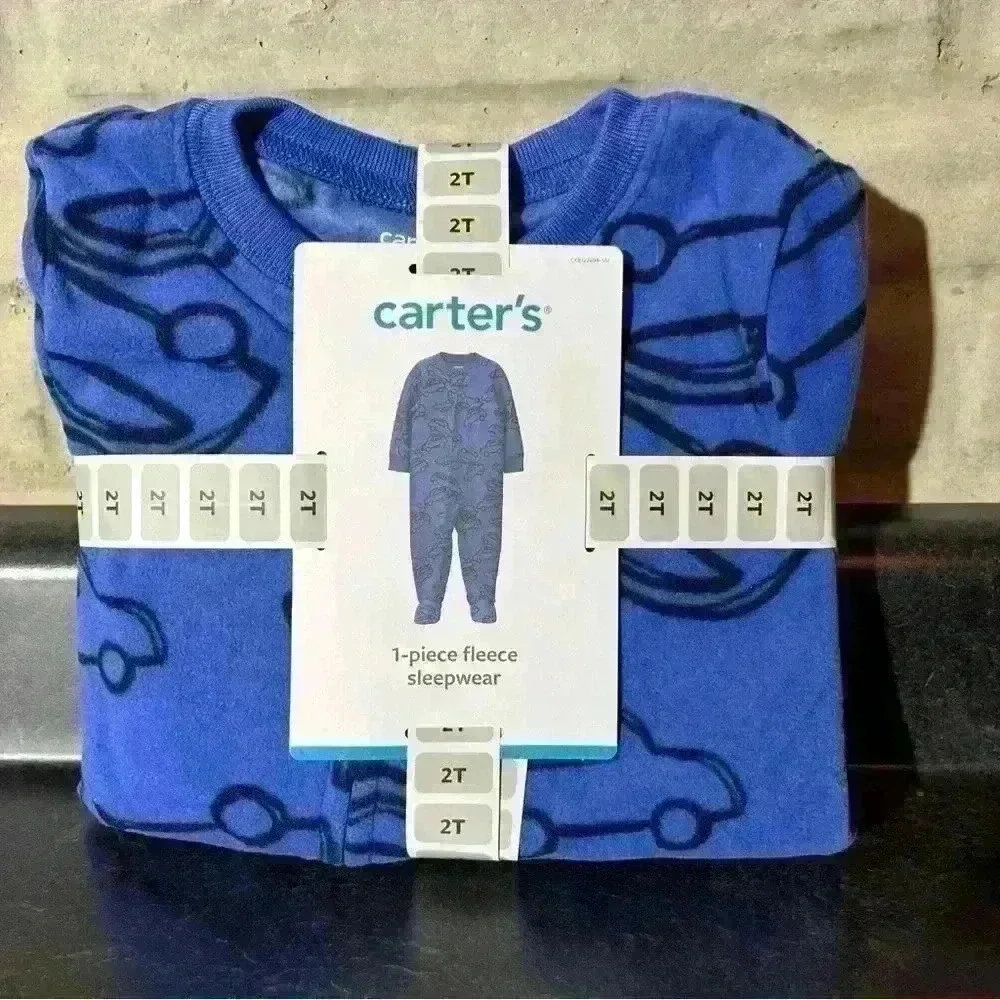 Carter's Baby's FleeceSleepwear Footie Size 2T Blue Car Pattern Zipper
